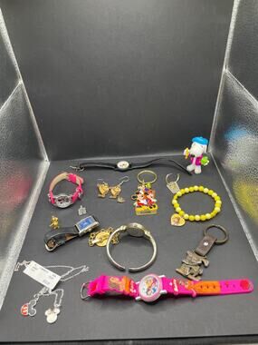 Vintage to Modern Disney Jewelry Lot Mickey Mouse Watches Earrings Pins Bracelet